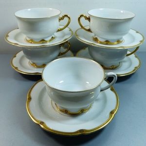 VTG 1950's Bavaria Germany Konigl.pr.Tettau porcelain Tea Cup & saucer Set of 5